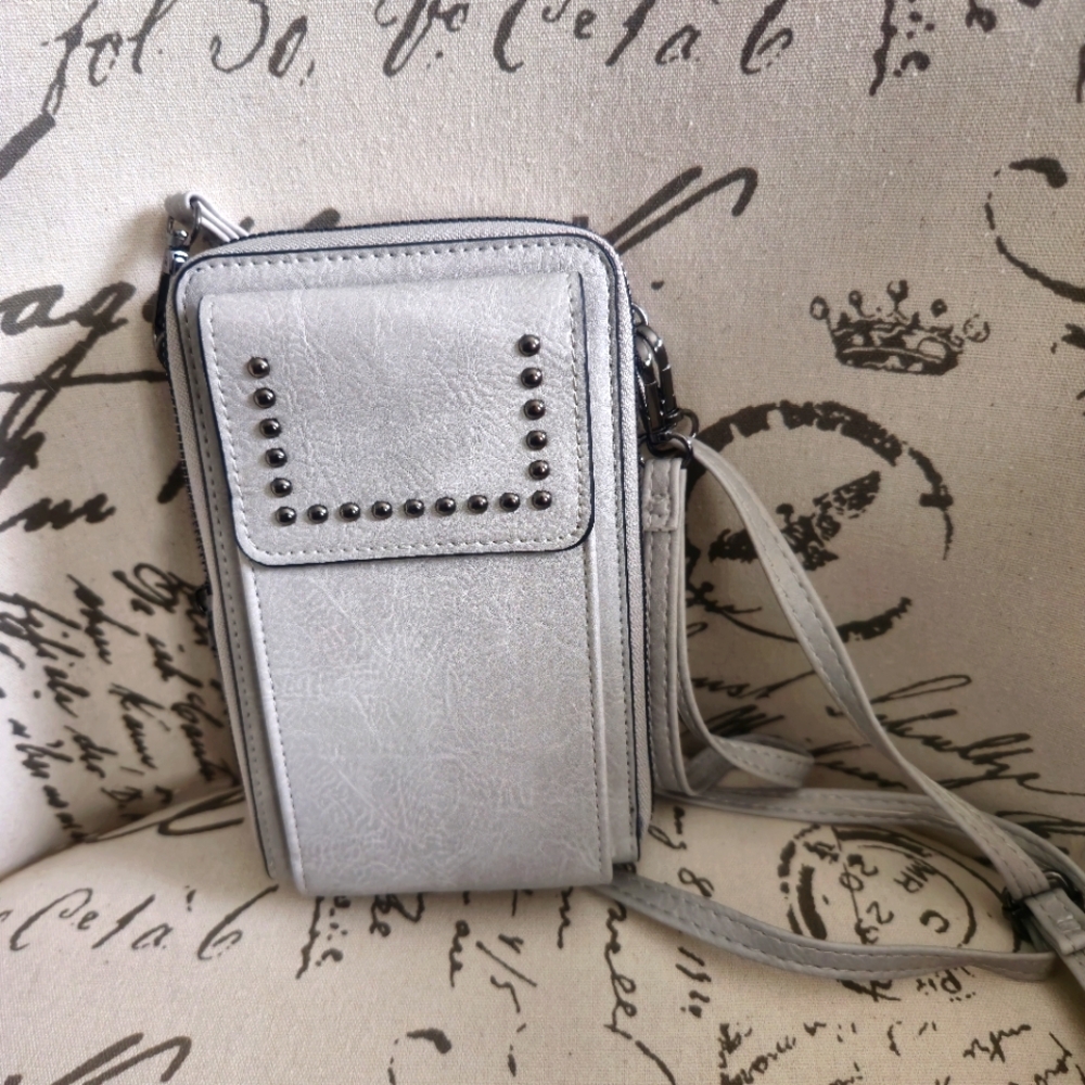 Sam & Hadley Stud Wallet On A String in gray NWOT